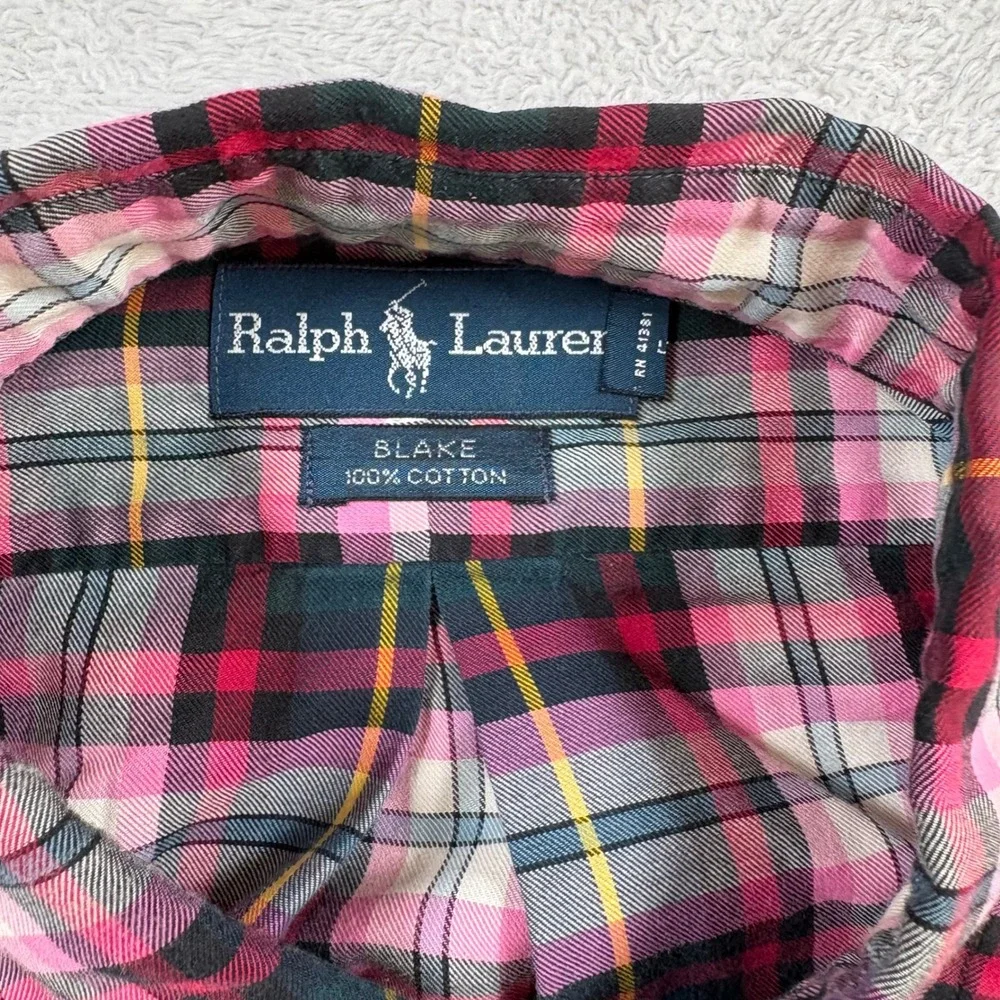 Polo Ralph Lauren Blake Mens XL Pink Green Plaid Cotton Button Down Shirt Preppy